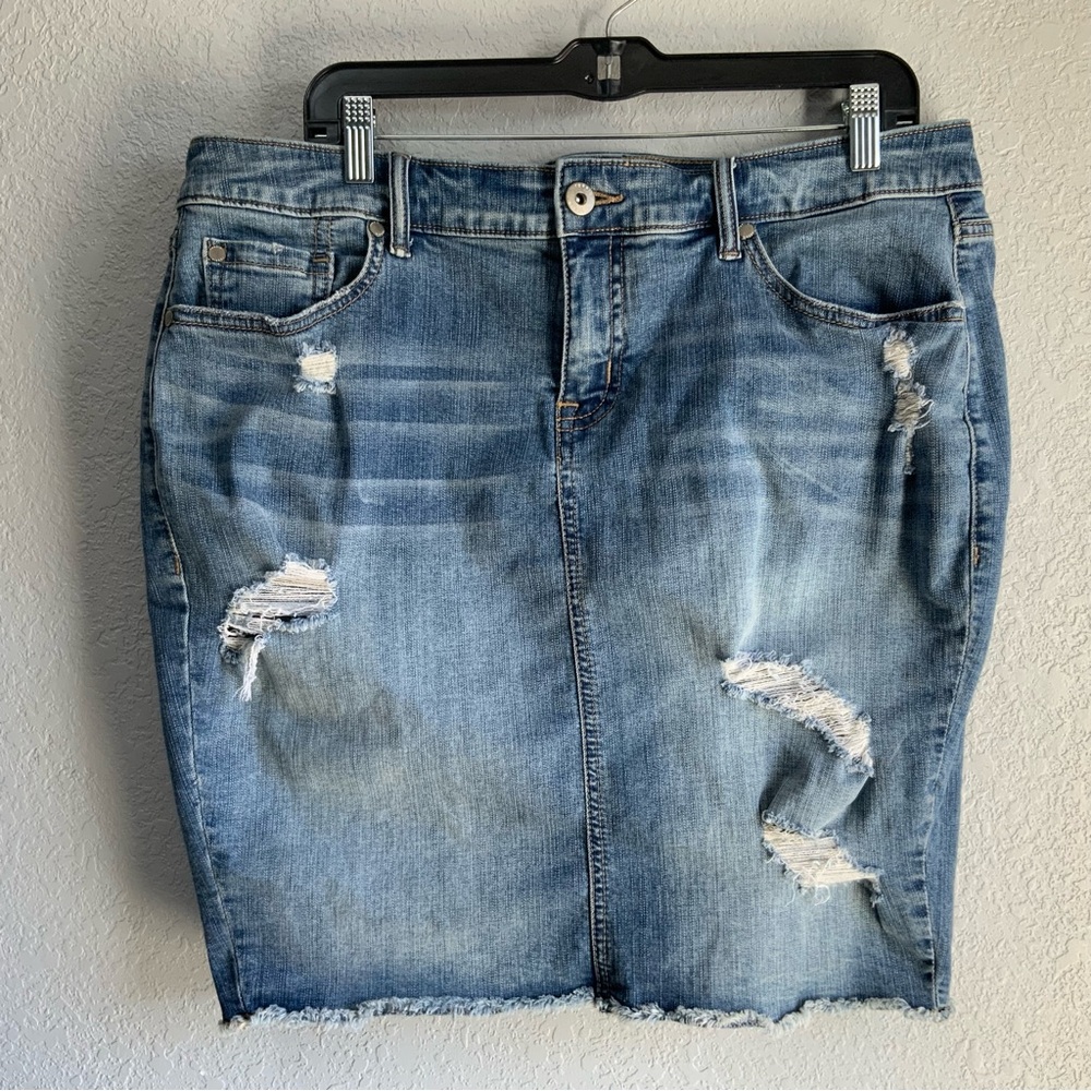 torrid Light Blue Distressed Denim Pencil Skirt